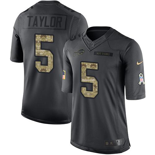 Nike Bills #5 Tyrod Taylor Black Men's Stitched NFL Limited 2016 Salute To Service Jersey - Click Image to Close
